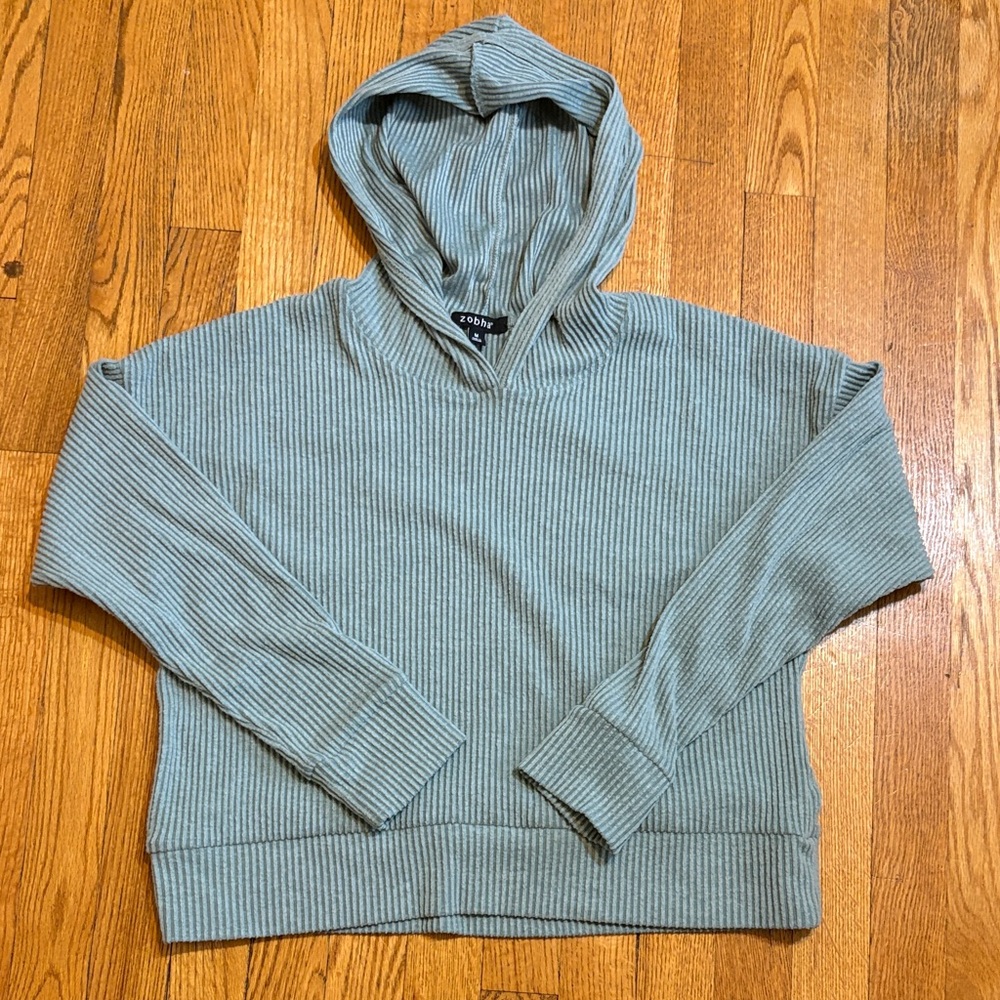 Zobha Ribbed Hoodie - Light Green🩵 - Picture 2 of 6